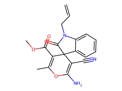 methyl 6'-amino-5'-cyano-2'-methyl-2-oxo-1-prop-2-enylspiro[indole-3,4'-pyran]-3'-carboxylate structure