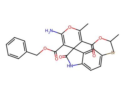 3-O'-benzyl 5-O'-propan-2-yl 2'-amino-5-bromo-6'-methyl-2-oxospiro[1H-indole-3,4'-pyran]-3',5'-dicarboxylate structure
