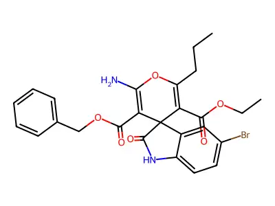 3-O'-benzyl 5-O'-ethyl 2'-amino-5-bromo-2-oxo-6'-propylspiro[1H-indole-3,4'-pyran]-3',5'-dicarboxylate structure