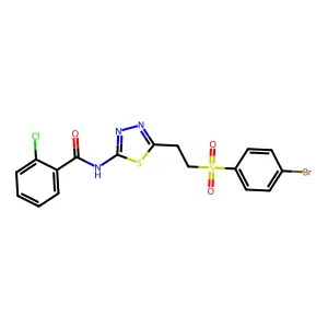 N-[5-[2-(4-bromophenyl)sulfonylethyl]-1,3,4-thiadiazol-2-yl]-2-chlorobenzamide structure