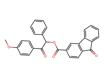 2-(4-methoxyphenyl)-2-oxo-1-phenylethyl 9-oxo-9H-fluorene-3-carboxylate structure