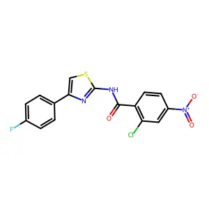 2-chloro-N-[4-(4-fluorophenyl)-1,3-thiazol-2-yl]-4-nitrobenzamide structure