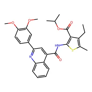 propan-2-yl 2-[[2-(3,4-dimethoxyphenyl)quinoline-4-carbonyl]amino]-4-ethyl-5-methylthiophene-3-carboxylate structure