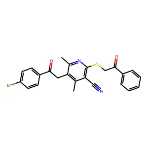 5-[2-(4-bromophenyl)-2-oxoethyl]-4,6-dimethyl-2-phenacylsulfanylpyridine-3-carbonitrile structure
