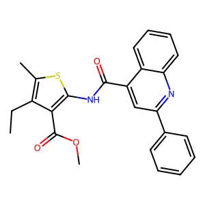 methyl 4-ethyl-5-methyl-2-[(2-phenylquinoline-4-carbonyl)amino]thiophene-3-carboxylate structure