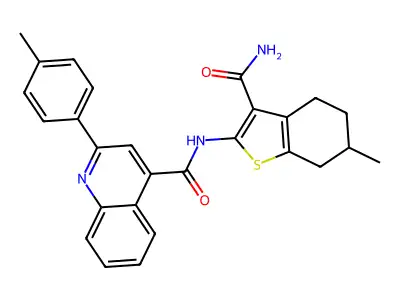 N-(3-carbamoyl-6-methyl-4,5,6,7-tetrahydro-1-benzothiophen-2-yl)-2-(4-methylphenyl)quinoline-4-carboxamide structure