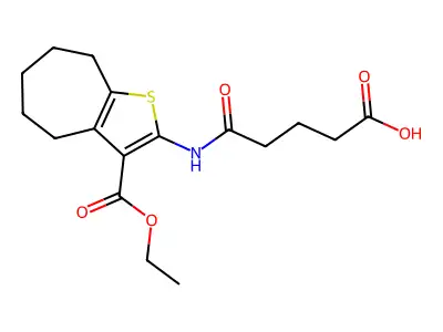5-[(3-ethoxycarbonyl-5,6,7,8-tetrahydro-4H-cyclohepta[b]thiophen-2-yl)amino]-5-oxopentanoic acid structure