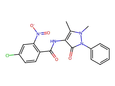 4-chloro-N-(1,5-dimethyl-3-oxo-2-phenyl-2,3-dihydro-1H-pyrazol-4-yl)-2-nitrobenzamide structure