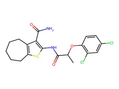 2-{[2-(2,4-dichlorophenoxy)propanoyl]amino}-5,6,7,8-tetrahydro-4H-cyclohepta[b]thiophene-3-carboxamide structure