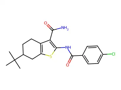 6-tert-butyl-2-[(4-chlorobenzoyl)amino]-4,5,6,7-tetrahydro-1-benzothiophene-3-carboxamide structure