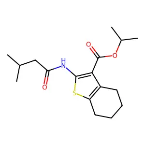 isopropyl 2-[(3-methylbutanoyl)amino]-4,5,6,7-tetrahydro-1-benzothiophene-3-carboxylate structure