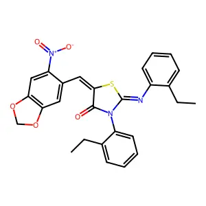 3-(2-ethylphenyl)-2-[(2-ethylphenyl)imino]-5-({6-nitro-1,3-benzodioxol-5-yl}methylene)-1,3-thiazolidin-4-one structure