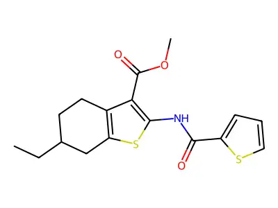 methyl 6-ethyl-2-[(thiophen-2-ylcarbonyl)amino]-4,5,6,7-tetrahydro-1-benzothiophene-3-carboxylate structure