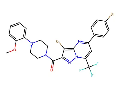 [3-bromo-5-(4-bromophenyl)-7-(trifluoromethyl)pyrazolo[1,5-a]pyrimidin-2-yl]-[4-(2-methoxyphenyl)piperazin-1-yl]methanone structure