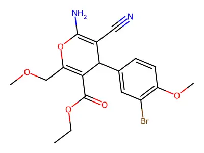 ethyl 6-amino-4-(3-bromo-4-methoxyphenyl)-5-cyano-2-(methoxymethyl)-4H-pyran-3-carboxylate structure
