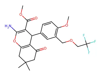 methyl 2-amino-4-{4-methoxy-3-[(2,2,2-trifluoroethoxy)methyl]phenyl}-7,7-dimethyl-5-oxo-5,6,7,8-tetrahydro-4H-chromene-3-carboxylate structure