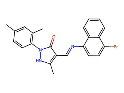 (4E)-4-{[(4-bromonaphthalen-1-yl)amino]methylidene}-2-(2,4-dimethylphenyl)-5-methyl-2,4-dihydro-3H-pyrazol-3-one structure