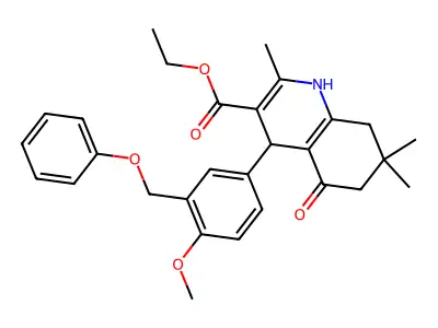 ethyl 4-[4-methoxy-3-(phenoxymethyl)phenyl]-2,7,7-trimethyl-5-oxo-1,4,5,6,7,8-hexahydro-3-quinolinecarboxylate structure