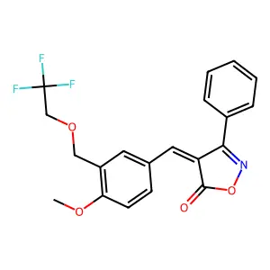(4Z)-4-[[4-methoxy-3-(2,2,2-trifluoroethoxymethyl)phenyl]methylidene]-3-phenyl-1,2-oxazol-5-one structure