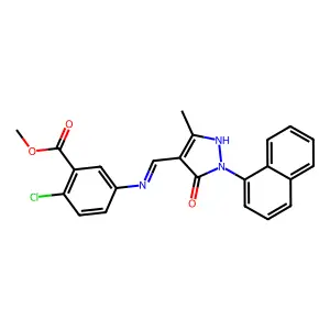 methyl 2-chloro-5-({[3-methyl-1-(1-naphthyl)-5-oxo-1,5-dihydro-4H-pyrazol-4-ylidene]methyl}amino)benzoate structure