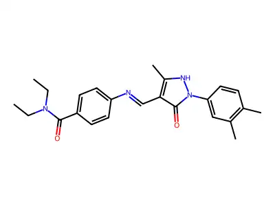 4-[[(Z)-[1-(3,4-dimethylphenyl)-3-methyl-5-oxopyrazol-4-ylidene]methyl]amino]-N,N-diethylbenzamide structure