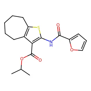isopropyl 2-(2-furoylamino)-5,6,7,8-tetrahydro-4H-cyclohepta[b]thiophene-3-carboxylate structure