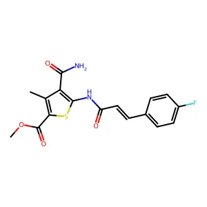 methyl 4-carbamoyl-5-[[(E)-3-(4-fluorophenyl)prop-2-enoyl]amino]-3-methylthiophene-2-carboxylate structure