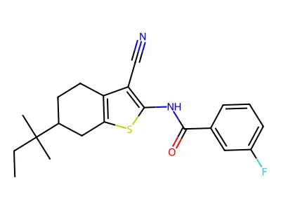 N-(3-cyano-6-tert-pentyl-4,5,6,7-tetrahydro-1-benzothien-2-yl)-3-fluorobenzamide structure