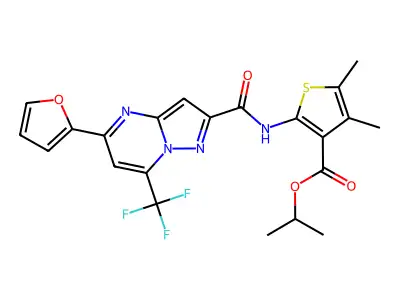 isopropyl 2-({[5-(2-furyl)-7-(trifluoromethyl)pyrazolo[1,5-a]pyrimidin-2-yl]carbonyl}amino)-4,5-dimethyl-3-thiophenecarboxylate structure
