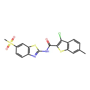 3-chloro-6-methyl-N-(6-methylsulfonyl-1,3-benzothiazol-2-yl)-1-benzothiophene-2-carboxamide structure