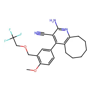 2-amino-4-{4-methoxy-3-[(2,2,2-trifluoroethoxy)methyl]phenyl}-5,6,7,8,9,10-hexahydrocycloocta[b]pyridine-3-carbonitrile structure