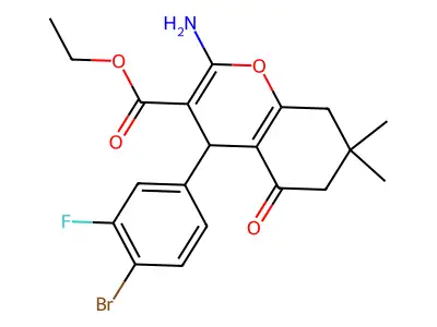 ethyl 2-amino-4-(4-bromo-3-fluorophenyl)-7,7-dimethyl-5-oxo-5,6,7,8-tetrahydro-4H-chromene-3-carboxylate structure