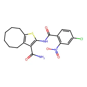 2-[(4-chloro-2-nitrobenzoyl)amino]-4,5,6,7,8,9-hexahydrocycloocta[b]thiophene-3-carboxamide structure