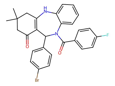 6-(4-bromophenyl)-5-(4-fluorobenzoyl)-9,9-dimethyl-6,8,10,11-tetrahydrobenzo[b][1,4]benzodiazepin-7-one structure