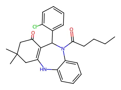 11-(2-chlorophenyl)-3,3-dimethyl-10-pentanoyl-2,3,4,5,10,11-hexahydro-1H-dibenzo[b,e][1,4]diazepin-1-one structure