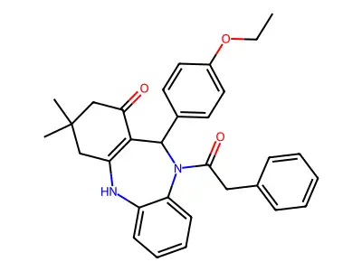 6-(4-ethoxyphenyl)-9,9-dimethyl-5-(2-phenylacetyl)-6,8,10,11-tetrahydrobenzo[b][1,4]benzodiazepin-7-one structure