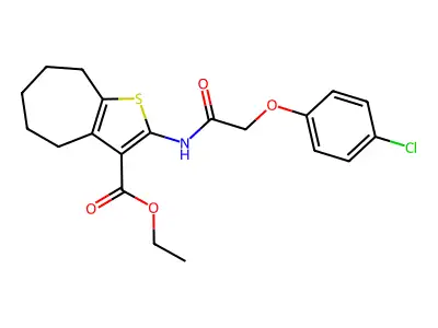 ethyl 2-{[(4-chlorophenoxy)acetyl]amino}-5,6,7,8-tetrahydro-4H-cyclohepta[b]thiophene-3-carboxylate structure