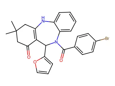 5-(4-bromobenzoyl)-6-(furan-2-yl)-9,9-dimethyl-6,8,10,11-tetrahydrobenzo[b][1,4]benzodiazepin-7-one structure