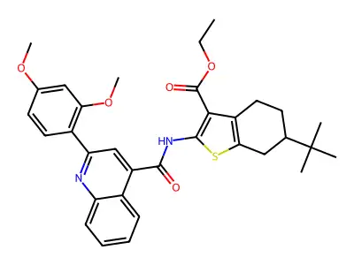 Ethyl 2-[[[2-(2,4-dimethoxyphenyl)-4-quinolinyl]carbonyl]amino]-6-(1,1-dimethylethyl)-4,5,6,7-tetrahydrobenzo[b]thiophene-3-carboxylate structure