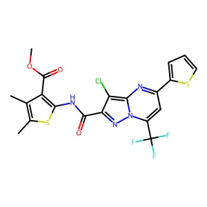 methyl 2-({[3-chloro-5-(2-thienyl)-7-(trifluoromethyl)pyrazolo[1,5-a]pyrimidin-2-yl]carbonyl}amino)-4,5-dimethyl-3-thiophenecarboxylate structure