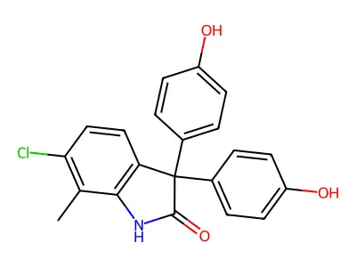 6-chloro-3,3-bis(4-hydroxyphenyl)-7-methyl-1H-indol-2-one structure