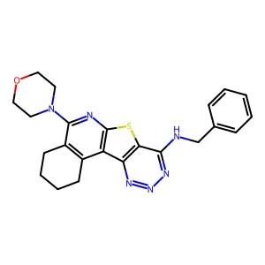 N-benzyl-5-morpholino-1,2,3,4-tetrahydro-[1,2,3]triazino[4',5':4,5]thieno[2,3-c]isoquinolin-8-amine structure