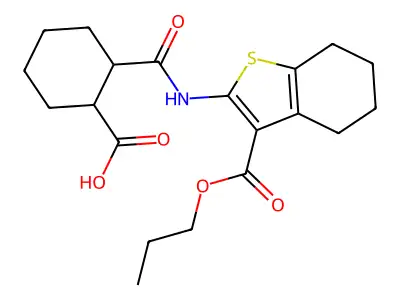 2-({[3-(propoxycarbonyl)-4,5,6,7-tetrahydro-1-benzothien-2-yl]amino}carbonyl)cyclohexanecarboxylic acid structure