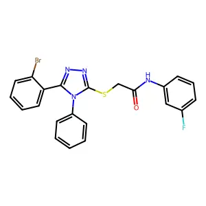 2-[[5-(2-bromophenyl)-4-phenyl-1,2,4-triazol-3-yl]sulfanyl]-N-(3-fluorophenyl)acetamide structure