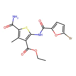 ethyl 2-[(5-bromofuran-2-carbonyl)amino]-5-carbamoyl-4-methylthiophene-3-carboxylate structure