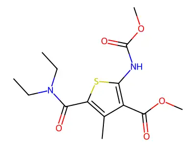 methyl 5-[(diethylamino)carbonyl]-2-[(methoxycarbonyl)amino]-4-methyl-3-thiophenecarboxylate structure