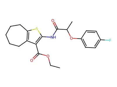 ethyl 2-{[2-(4-fluorophenoxy)propanoyl]amino}-5,6,7,8-tetrahydro-4H-cyclohepta[b]thiophene-3-carboxylate structure
