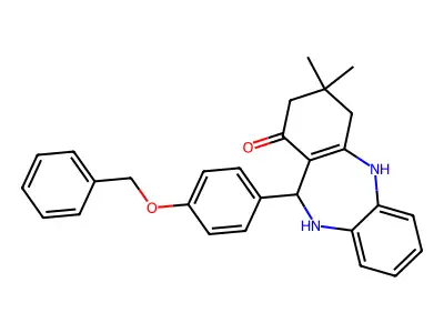 11-[4-(benzyloxy)phenyl]-3,3-dimethyl-2,3,4,5,10,11-hexahydro-1H-dibenzo[b,e][1,4]diazepin-1-one structure