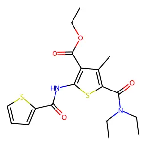 ethyl 5-(diethylcarbamoyl)-4-methyl-2-(thiophene-2-carbonylamino)thiophene-3-carboxylate structure
