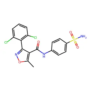 3-(2,6-dichlorophenyl)-5-methyl-N-(4-sulfamoylphenyl)-1,2-oxazole-4-carboxamide structure